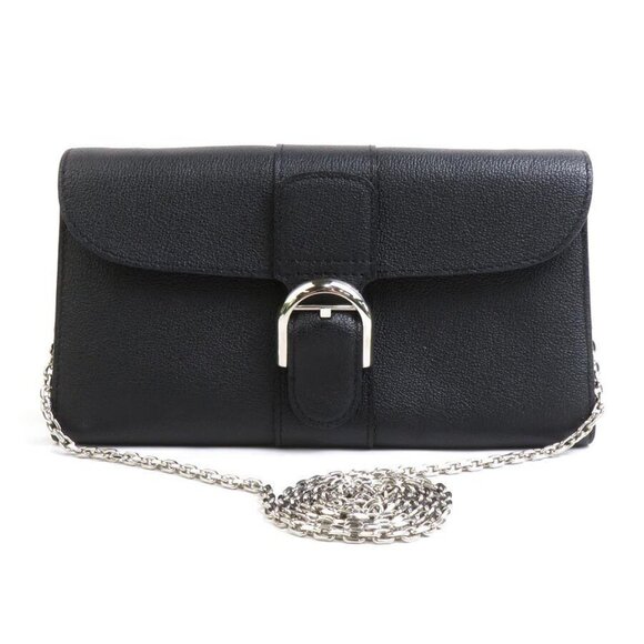 Auth DELVAUX Chain Wallet Crossbody Bag Black/Silver Leather/Metal - 90057a - Picture 1 of 8